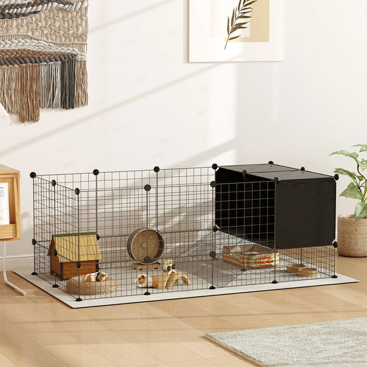 PawHut DIY Small Animal Cage w/ Elevated Huts