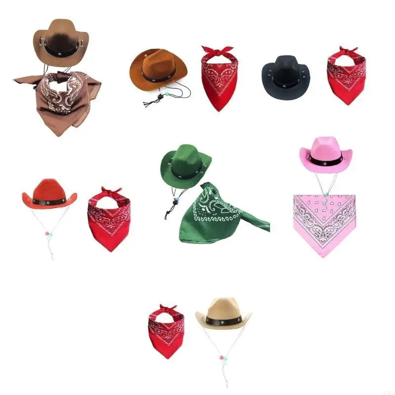 Cowboy Costume Hat & Bandanas Set