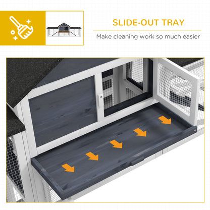 PawHut Outdoor Rabbit House 83" 2 Story Deluxe XL Wooden Rabbit Hutch, Big Bunny Cage w/ Ladder and Run, Dark Gray