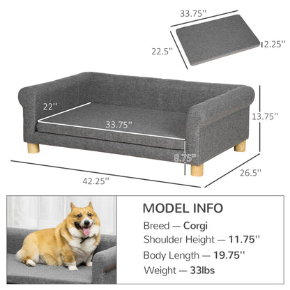 PawHut Medium to Large Dog Couch Bed, Pet Sofa with Removable Seat Cushion and Elevated Base, Dark Gray