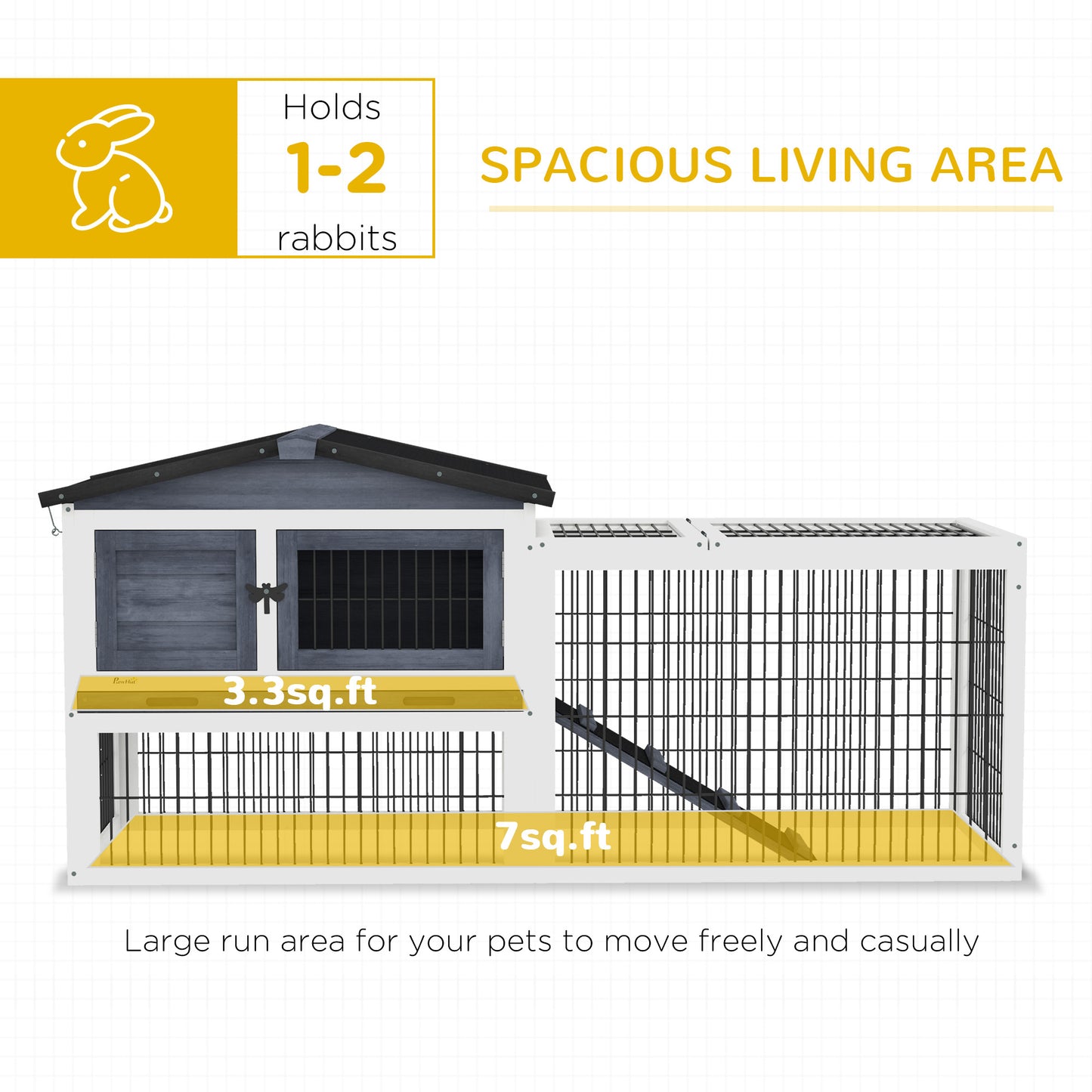 PawHut 2 Level 59" Outdoor Rabbit Hutch with Openable Top, Dark Gray