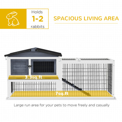 PawHut 2 Level 59" Outdoor Rabbit Hutch with Openable Top, Dark Gray
