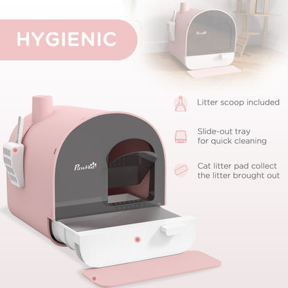 PawHut Cat Litter Box with Lid with Scoop and Filter, Pink