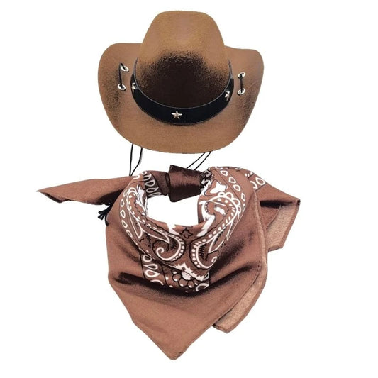 Cowboy Costume Hat & Bandanas Set