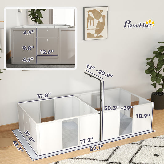 PawHut Whelping Box for Dogs w/ Retractable Light Stand, Waterproof Pee Pad & Adjustable Height Door for Medium Breed Dogs