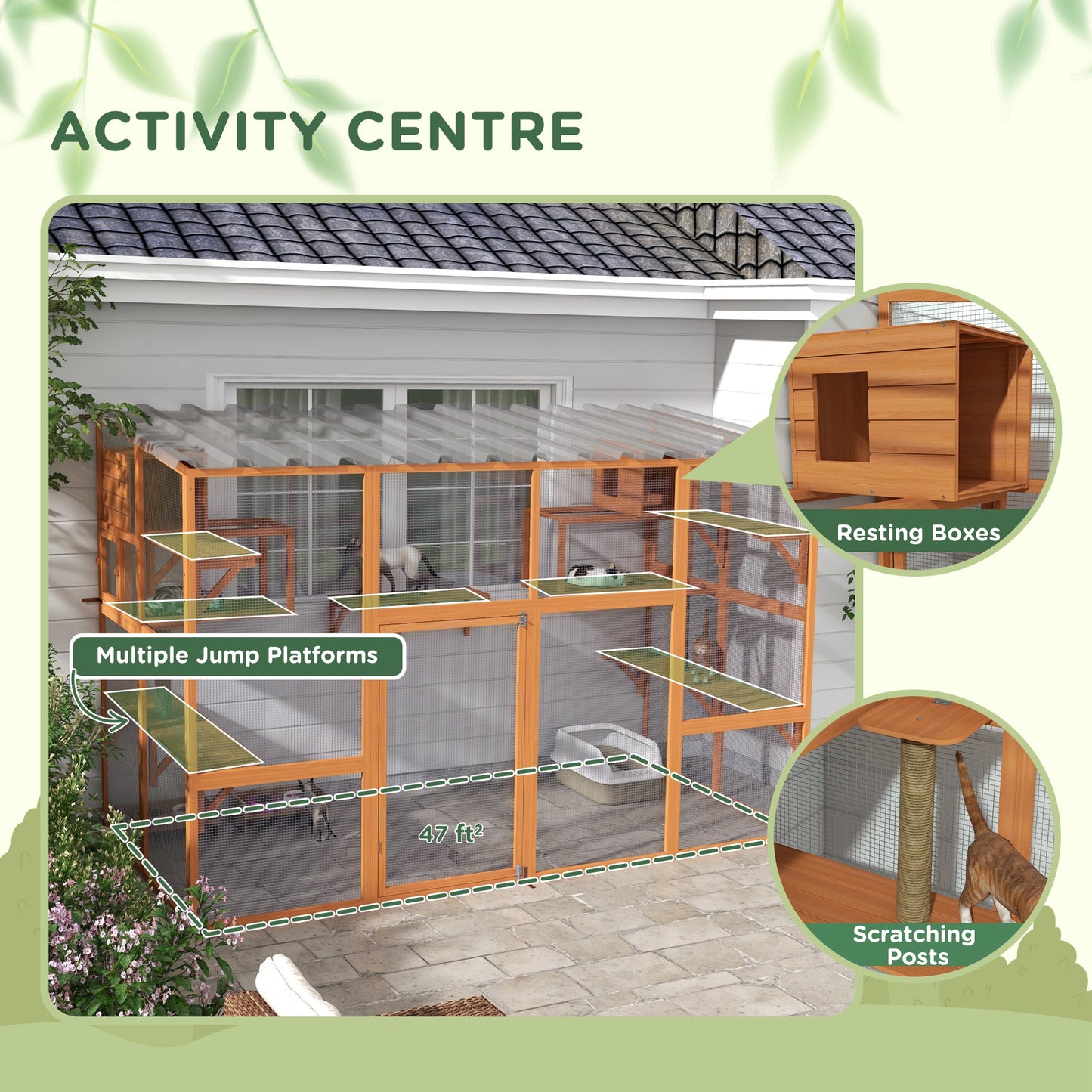 PawHut Catio, Playground Cat Window Box Outside Enclosure W/ Scratching Post