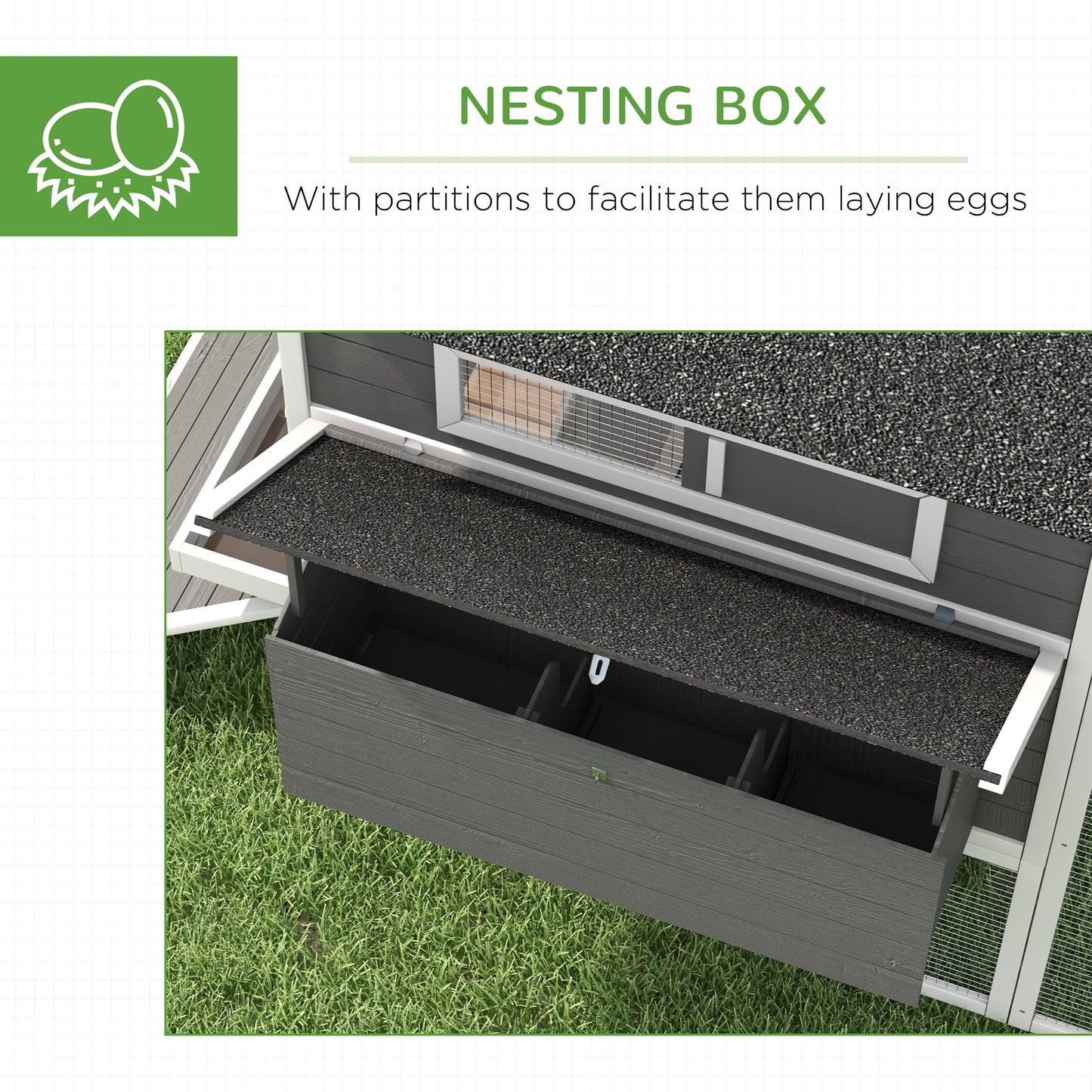 PawHut 137" Wooden Chicken Coop for 8-10 Chickens, Backyard, Gray