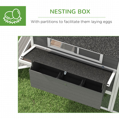 PawHut 137" Wooden Chicken Coop for 8-10 Chickens, Backyard, Gray
