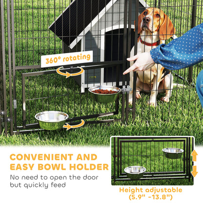 PawHut Large Outdoor Dog Kennel with 2 Rooms, Rotating & Adjustable Height Bowls, 13.5' x 9.4' x 5.1'