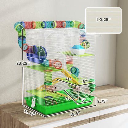 Pawhut 18" 5-Tier Hamster Cage with Tubes & Tunnels, Exercise Wheel, Orange