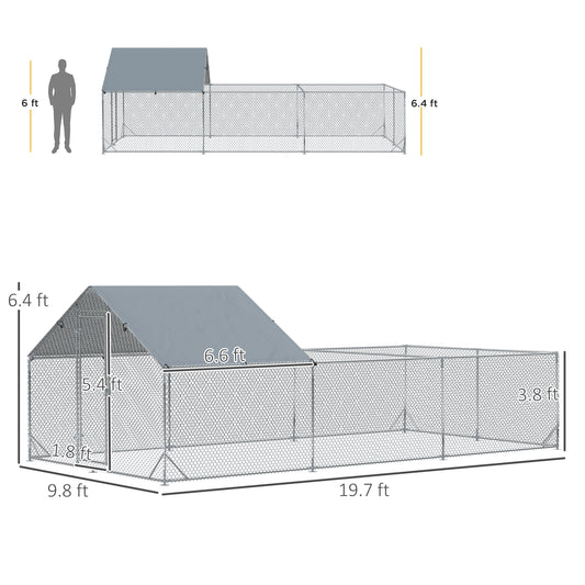 PawHut Large Chicken Coop Metal Chicken Run for Chickens with Waterproof and Anti-UV Cover, Spire Shaped Walk in Fence Cage Hen House for Outdoor and Yard Farm Use, 1" Dia, 19.7' x 9.8' x 6.4'