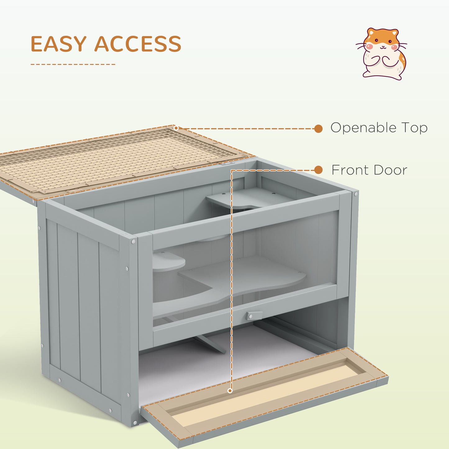 PawHut 2-Level Hamster Cage with Openable Top, Door, Shelf, Ladder, Gray