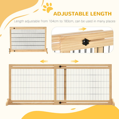 PawHut 72" W x 27" H Extra Wide Freestanding Pet Gate with Adjustable Length Dog, Cat, Barrier for House, Doorway, Hallway, Natural
