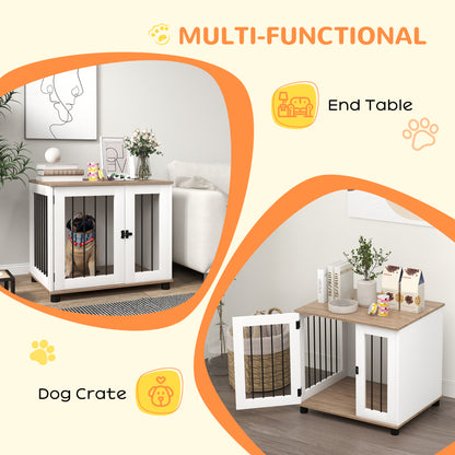 PawHut Dog Kennel Furniture Side End Table Indoor with Lockable Door, for Small and Medium Dogs, Walnut Brown