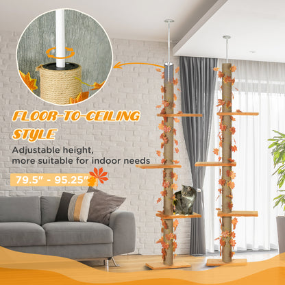 Pawhut Floor to Ceiling Cat Tree with Adjustable Height 80"- 95