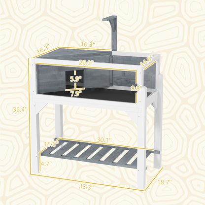 PawHut Wooden Tortoise Habitat with Storage Shelf, Tortoise Enclosure with Clear Windows, Openable Top, Lamp Holder, Gray