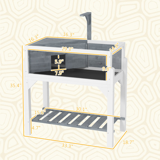 PawHut Wooden Tortoise Habitat with Storage Shelf, Tortoise Enclosure with Clear Windows, Openable Top, Lamp Holder, Gray