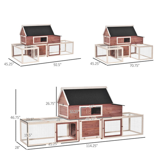 PawHut Wooden Chicken Coop, Outdoor Chicken Cage Poultry Hen House with Nesting Box, Double Runs, Asphalt Roof, Ramp