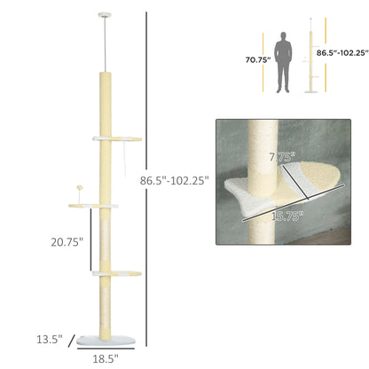 PawHut 4-Tier Floor to Ceiling Cat Tree Height Adjustable 87 -103 Inch