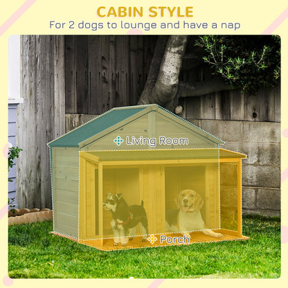 PawHut Wooden Dog House Outdoor for 2 Medium Small Dogs with Porch