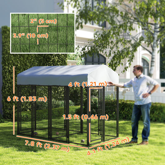 PawHut Outdoor Dog Kennel with Two-Room Design, Water-Resistant & Sun-Proof Cover, for S, M, L Dogs, 8' x 4' x 6'