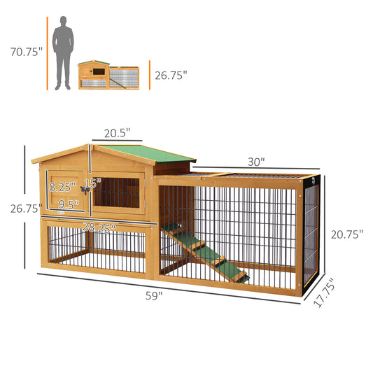 PawHut 2 Level 59" Outdoor Rabbit Hutch with Openable Top, Yellow