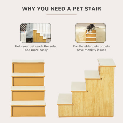 PawHut Pet Stairs, Small Pet Steps with Cushioned Removable Covering for Dogs and Cats Up To 22 lbs, Natural