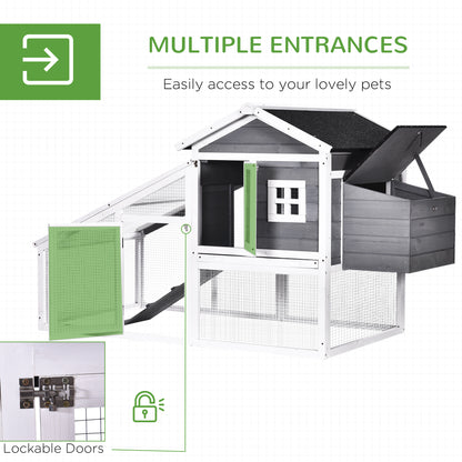 PawHut 69" Chicken Coop Wooden Backyard Poultry Hen Cage, Rabbit Hutch Pen, with Run w/ Nesting Box, Removable Tray for Easy Cleaning, Asphalt Roof, and Safe Lockable Door