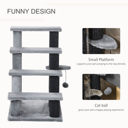 PawHut Cat Tree, Cat Tower Cat Stair Steps with Scratching Post, Hanging Play Ball for High Bed, Sofa, Indoor / Outdoor
