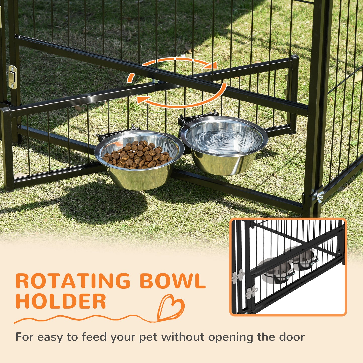 PawHut Outside Dog Kennel, 4.6' x 4.6' x 5' Puppy Play Pen with Canopy, Garden Playpen Fence Crate Enclosure Cage Rotating Bowl, for Dogs, Chickens, Ducks, Black