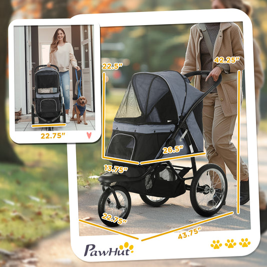 PawHut Pet Stroller for Small Dogs and Medium Dogs with Adjustable Canopy, Safety Tether, Storage Basket, Gray