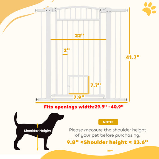PawHut 30"-41" Extra Wide Walk Through Dog Gate w/ Cat Door, 3-Inch & 5.5-Inch Extension Kits, 42" High