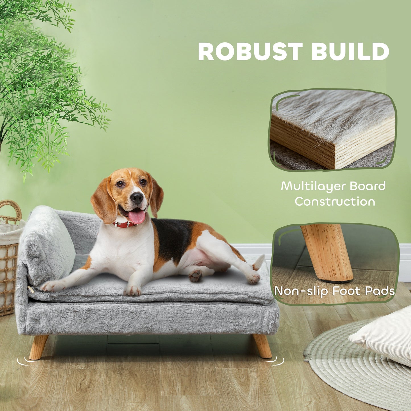 PawHut Dog & Cat Couch w/ Foam Cushion, Soft Pillow, Removable & Washable Covers, Non-slip Foot Pads for M Dogs, Light Gray