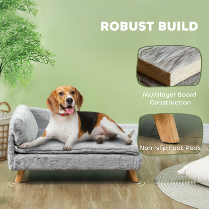 PawHut Dog & Cat Couch w/ Foam Cushion, Soft Pillow, Removable & Washable Covers, Non-slip Foot Pads for M Dogs, Light Gray