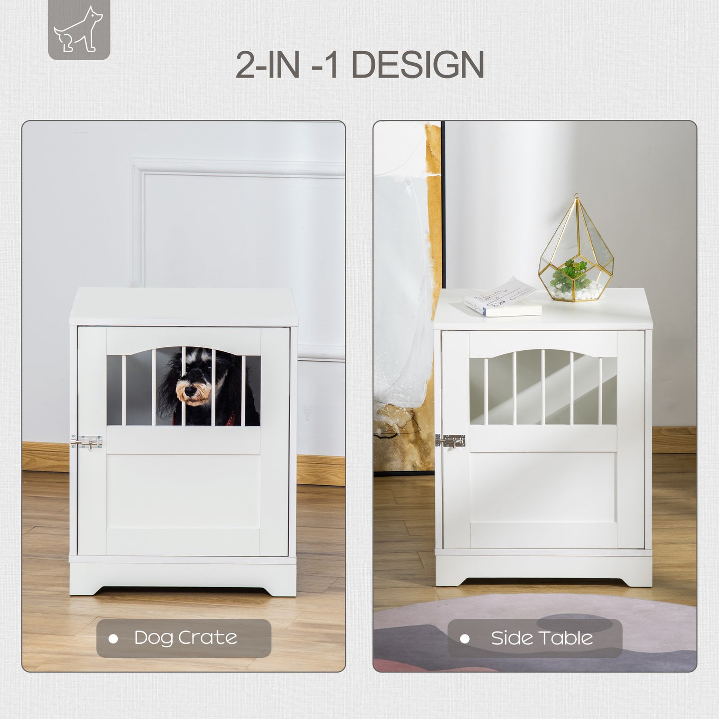 PawHut Furniture Style Dog Crate, Wooden End Table Pet Kennel with Lockable Door for Small Medium Dog Indoor Puppy Cage, White