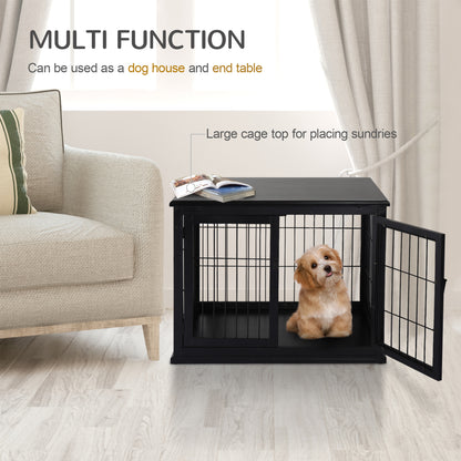 PawHut Dog Crate Furniture, 32" Small Dog Cage End Table with 2 Doors, Lockable Door, Puppy Kennel Indoor, Black