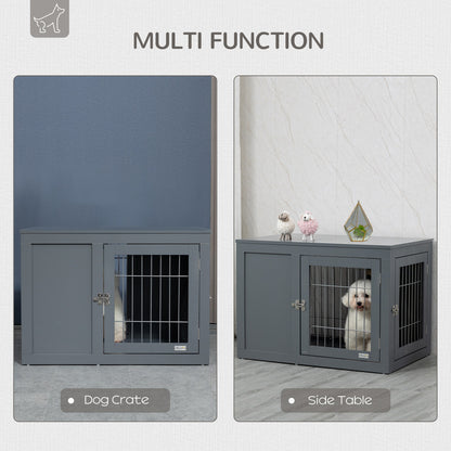 PawHut Furniture Style Dog Crate End Table, w/ Double Doors for Small & Medium Dogs