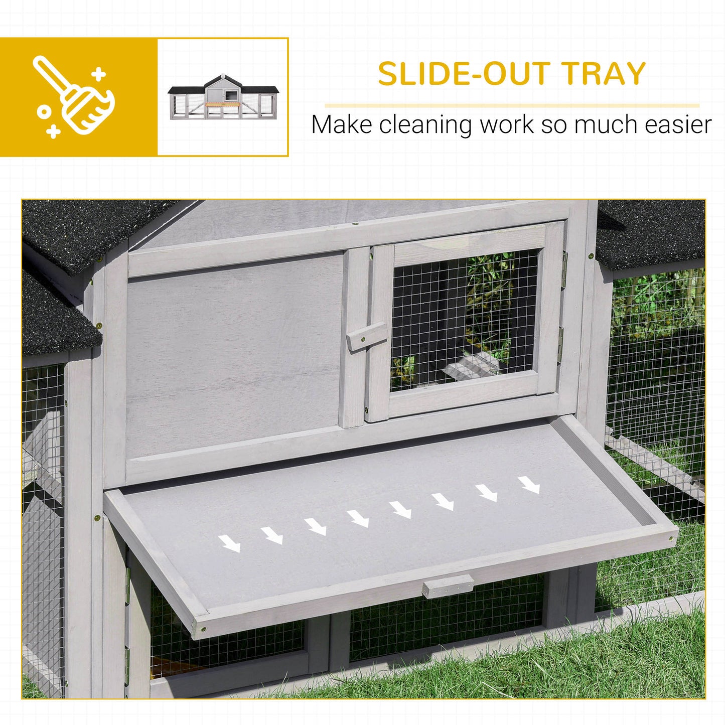 PawHut Outdoor Rabbit House 83" 2 Story Deluxe XL Wooden Rabbit Hutch Big Bunny Cage w/ Ladder and Run, Gray