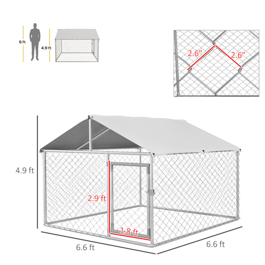 PawHut 6.6' x 6.6' x 4.9' Dog Kennel Outdoor for Small Medium Dogs with Waterproof Roof, Silver