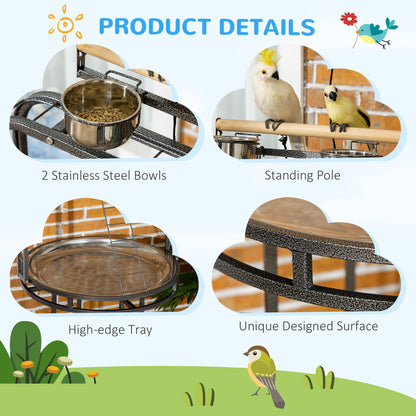 PawHut Parrot Stand Large Bird Perch Stand with Toy Hook & 3 Ladders, Parrot Perch, Bird Wooden Stand, Gray