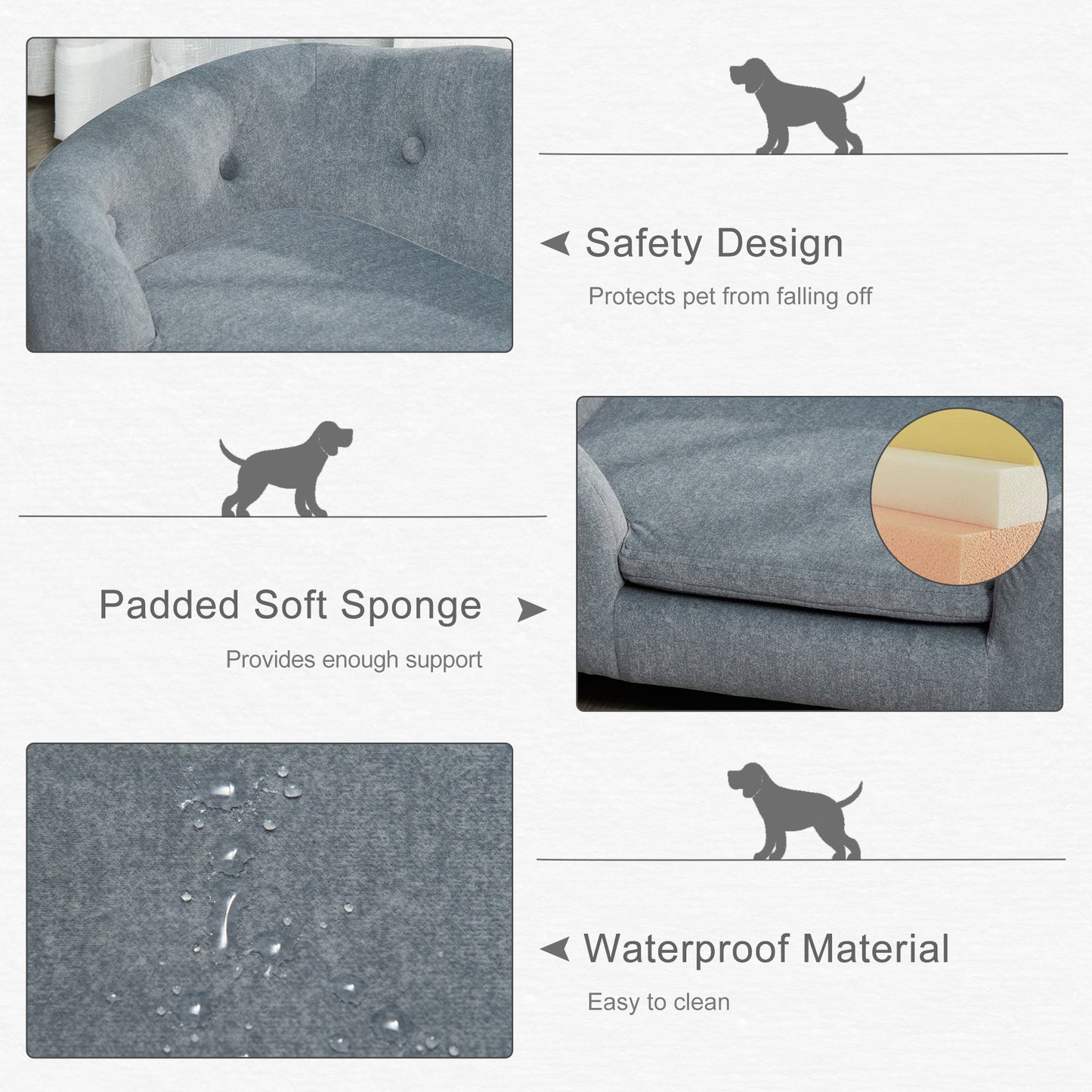 PawHut Miniature Dog / Cat Couch w/ Washable and Removable Cushion, Waterproof Cover, Gray