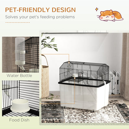PawHut 22" 2-Tier Hamster Cage with Extra-Deep 14" Base, Small Animal Cage with Ramp, Water Bottle, Food Dish, Wheels, Black