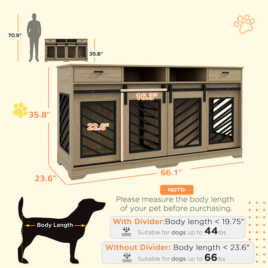 PawHut Modern Dog Kennel Furniture with Removable Divider, Storage, Drawers for 2 Medium Dogs or 1 Large Dog, Oak