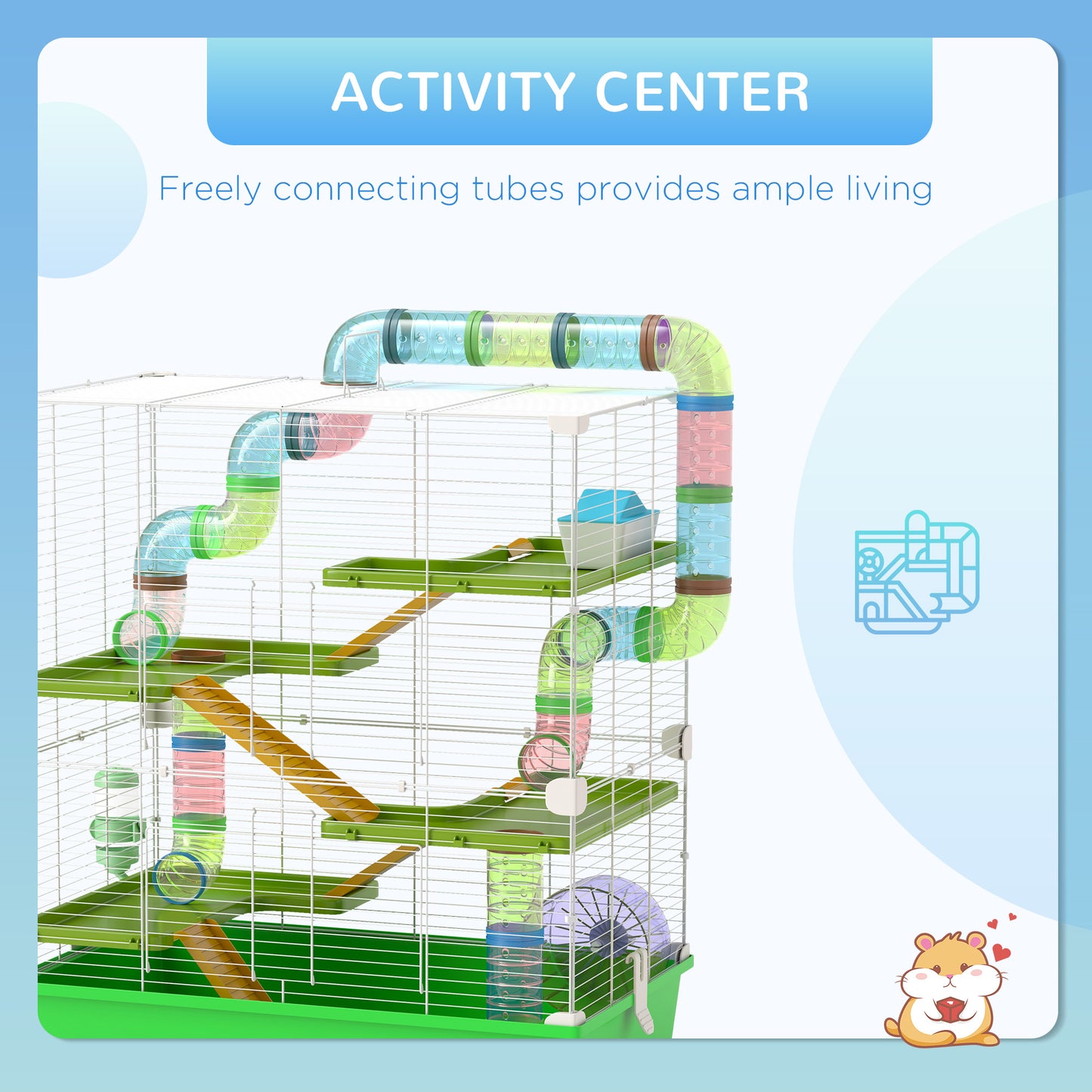 PawHut 23" 5-Tier Hamster Cage with Wheel and Water Bottle, Green