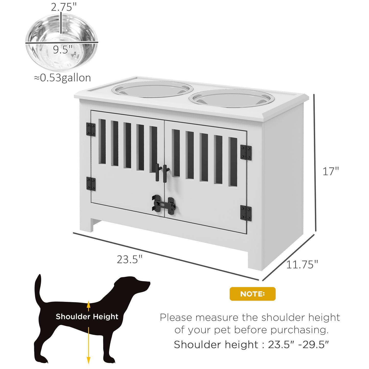 PawHut Dog Food Storage Cabinet with Bowls & Dog Feeding Station, White