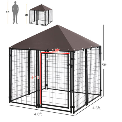 PawHut 4.6' x 4.6' x 5' Outdoor Dog Kennel, Welded Wire Heavy Duty Dog Run, Dog Kennel Outside with Waterproof & UV Resistant Cover, for S&M Dogs, Black