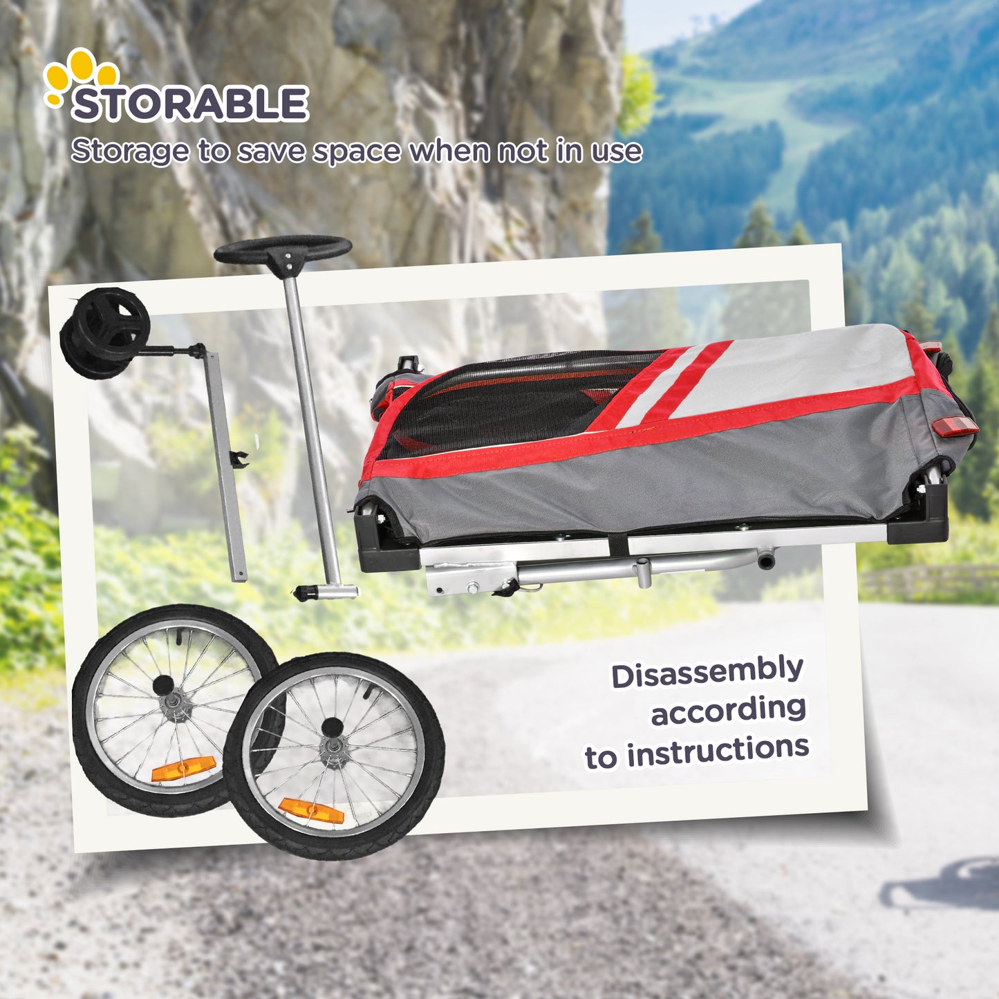 Dog Bike Trailer 2-in-1 Travel Dog Stroller, Bike Cargo Trailer, Small Pet Bicycle Cart Carrier with Universal Coupler, Safety Leash, and Easy Fold Design, Red