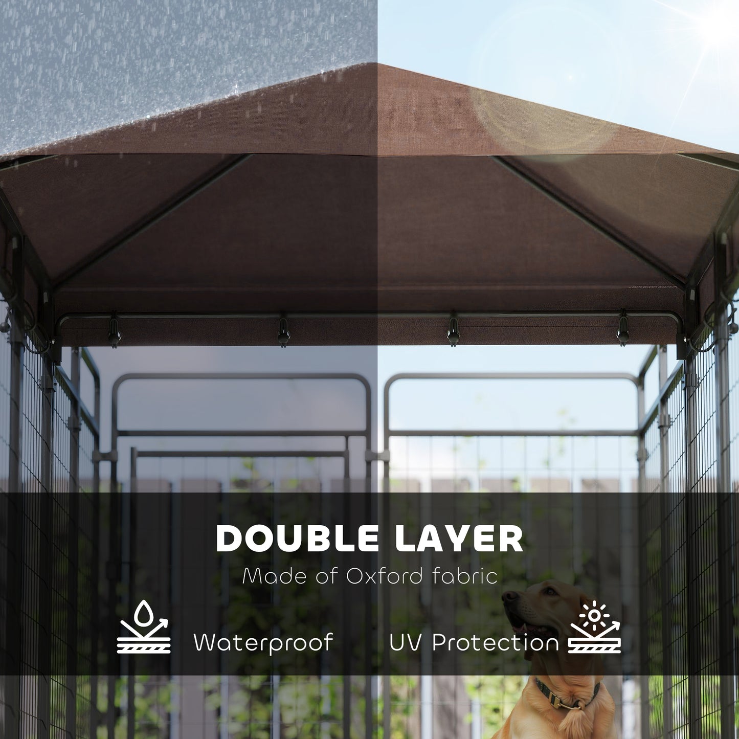 PawHut Dog Kennel Outdoor with Waterproof Canopy, Dog Run with Galvanized Chain Link, Secure Lock, for Backyard and Patio, Large and Medium Sized Breeds, Chickens, Ducks, 9.3' x 4.6' x 5.2'