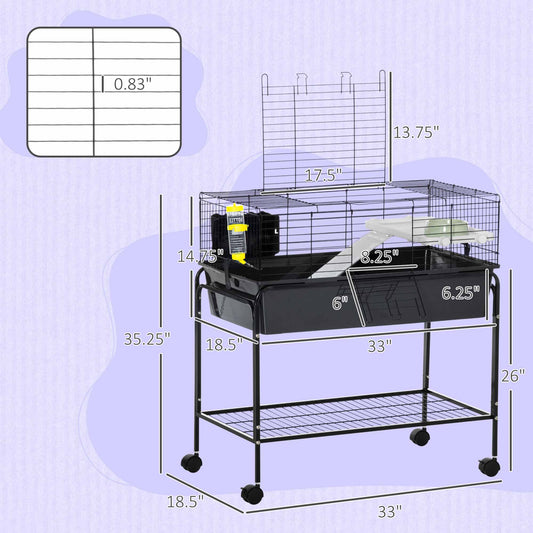 PawHut Two-Story Small Animal Cage Removable from Stand, Pet Habitat with Shelf & Wheels, 33" x 18.5" x 35", Charcoal Gray