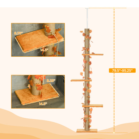 Pawhut Floor to Ceiling Cat Tree with Adjustable Height 80"- 95
